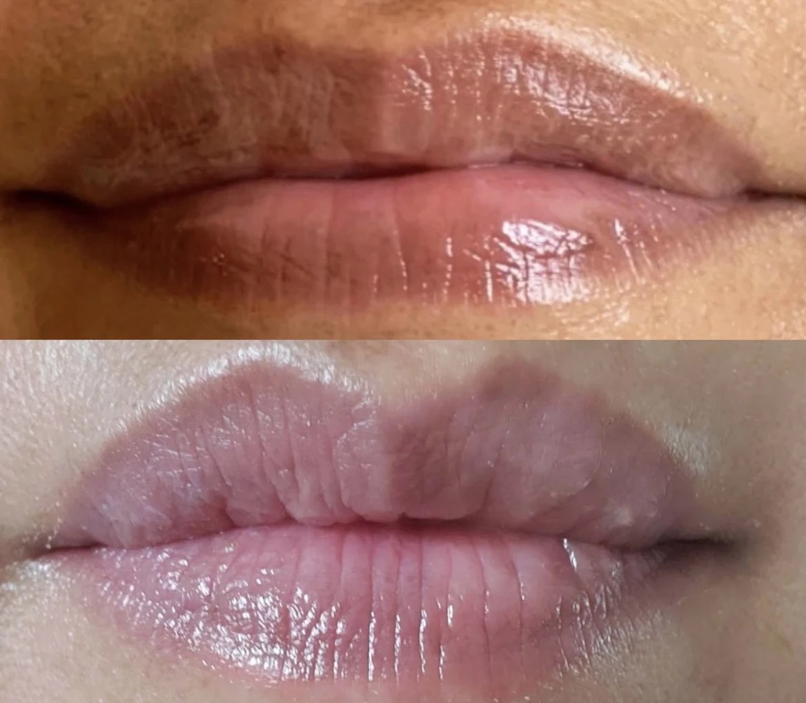 Natural lip blush before and after in Honolulu with soft pink finish