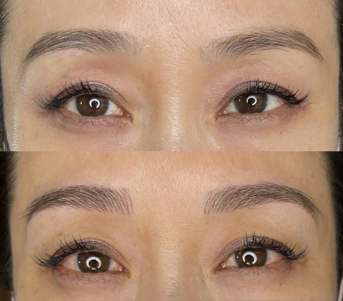 Healed microblading result in Honolulu with defined arch and natural hair stroke detail